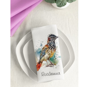 Desert Spirit, Roadrunner in Watercolor, custom Cloth Napkin