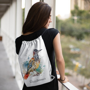 Desert Spirit, Roadrunner in Watercolor, custom Drawstring Bag