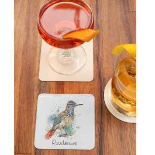 Desert Spirit, Roadrunner in Watercolor, custom Glass Coaster
