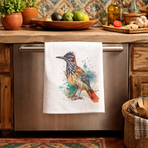 Desert Spirit, Roadrunner in Watercolor, custom Kitchen Towel