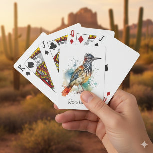 Desert Spirit, Roadrunner in Watercolor, custom Poker Cards