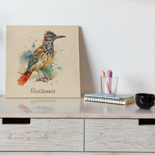 Desert Spirit, Roadrunner in Watercolor custom Wood Wall Art