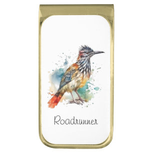 Desert Spirit, Roadrunner in Watercolor Gold Finish Money Clip
