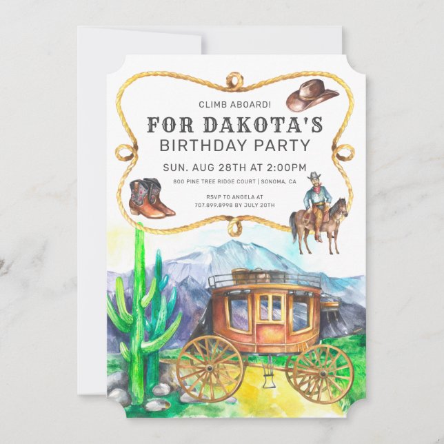 Desert Stagecoach Cowboy Birthday Party Invitation (Front)