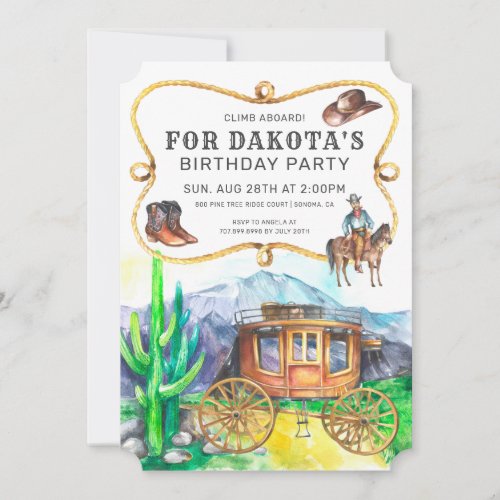 Desert Stagecoach Cowboy Birthday Party Invitation