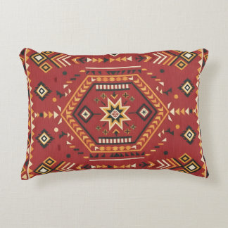 Desert Star Nomad – Vibrant Crimson Tribal Art Accent Pillow