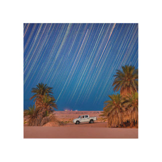 Desert Star Trails: Palm Trees & Pickup Truck Nigh Wood Wall Art