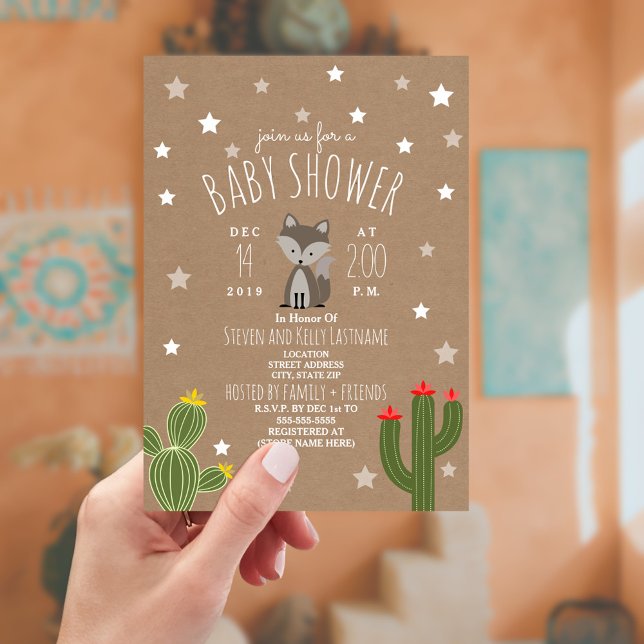 Desert Stars Wolf Pup Neutral Baby Shower Invitation (Creator Uploaded)