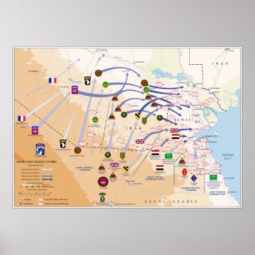 Desert Storm Ground Operations Map 1991 Poster