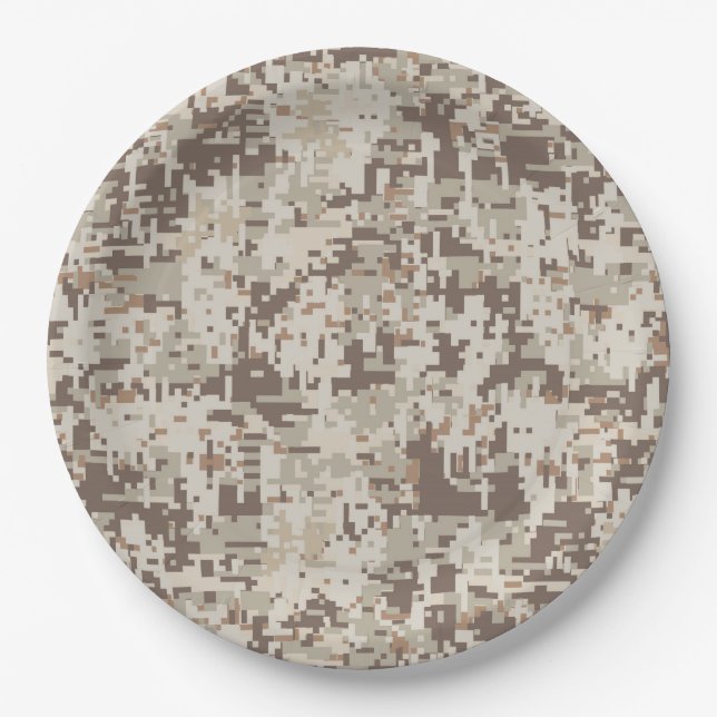 Desert Style Digital Camouflage Pixels Decor Paper Plates (Front)