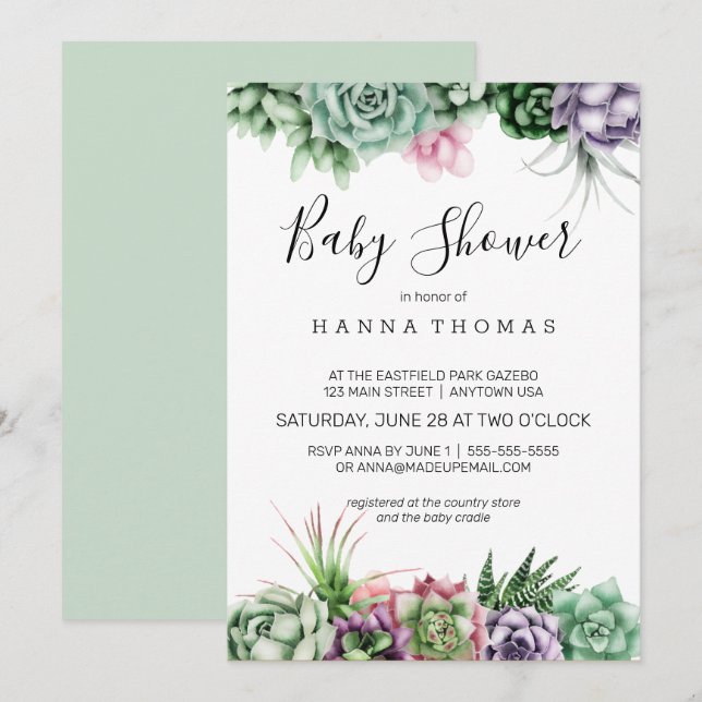 Desert Succulent Baby Shower Invitation (Front/Back)