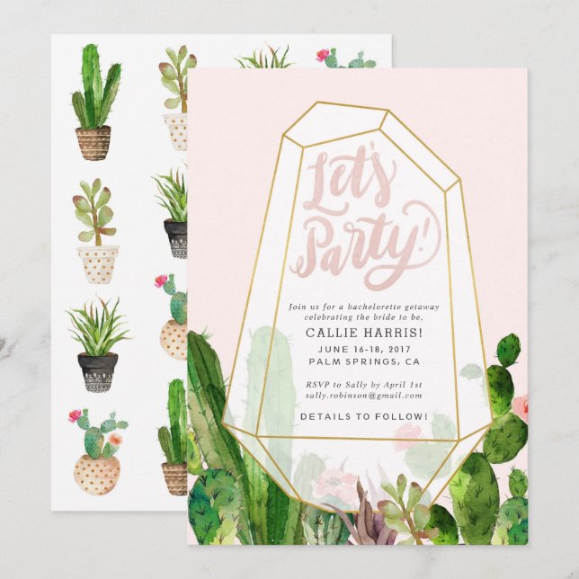 Desert Succulent Bachelorette or Party Invitation (Front/Back)