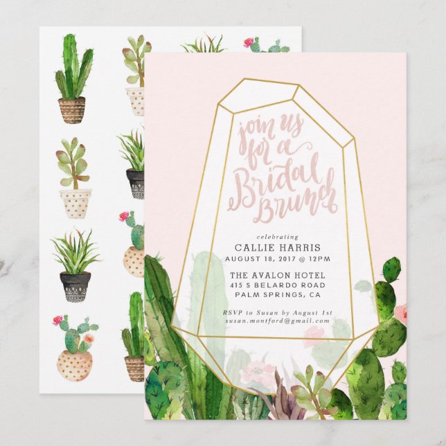 Desert Succulent Bridal Brunch Invitation - Pink (Front/Back)