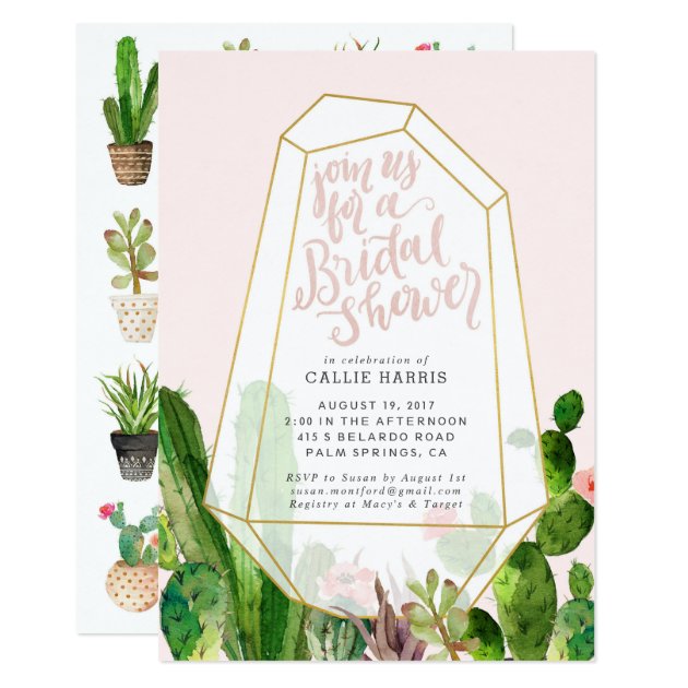 Desert Succulent Bridal Shower Invitation - Pink