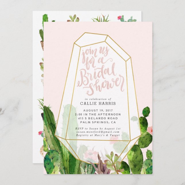 Desert Succulent Bridal Shower Invitation - Pink (Front/Back)