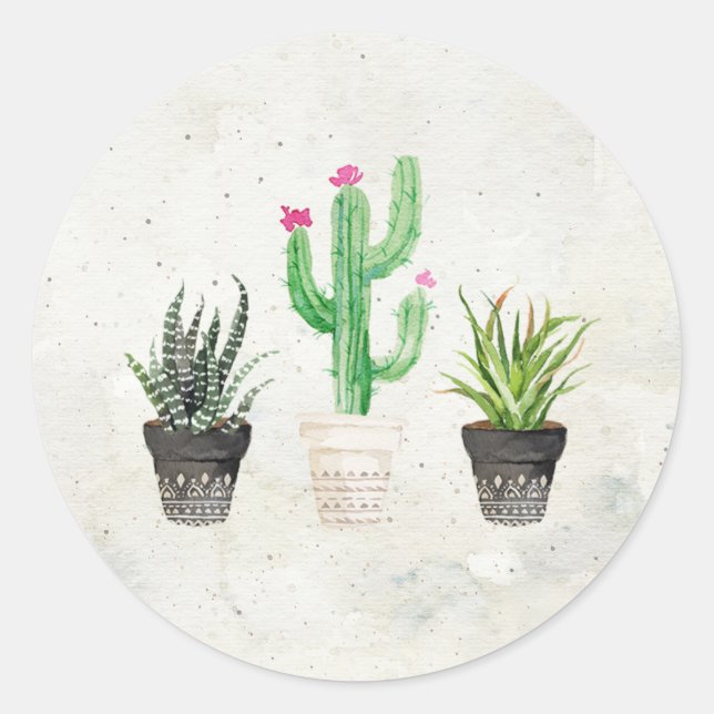 Desert Succulent Cactus Favor Stickers - Stone (Front)