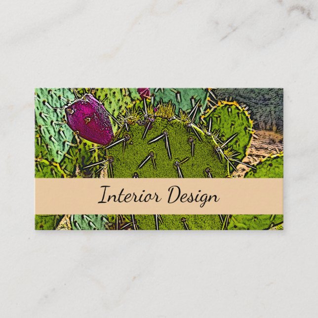 Desert Succulent Cactus Interior Design Business Card (Front)