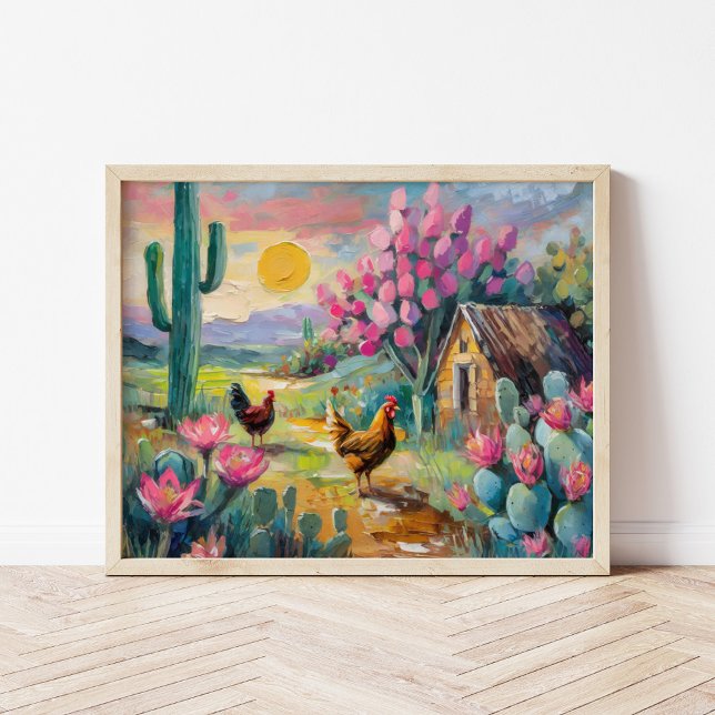 Desert Succulent Farm Landscape with Chickens Poster (Creator Uploaded)