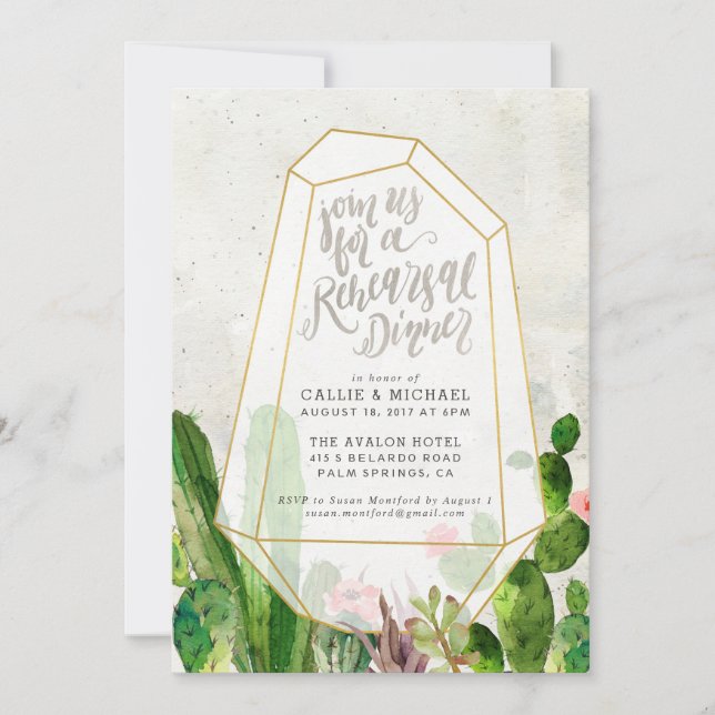 Desert Succulent Rehearsal Dinner Invitation-Stone Invitation (Front)