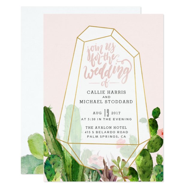 Desert Succulent Wedding Invitation - Pink