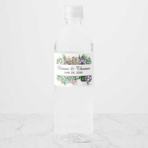 Desert Succulent Wedding Water Bottle Label