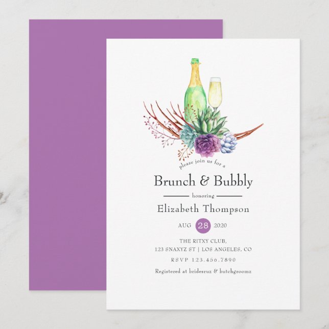 Desert Succulents Brunch and Bubbly Bridal Shower Invitation (Front/Back)