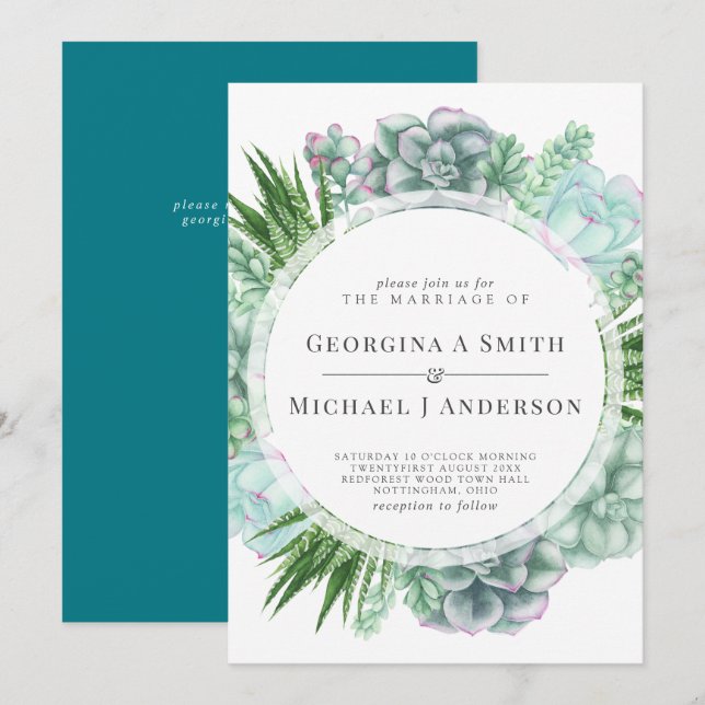 Desert Succulents Cacti Watercolor WEDDING Invitation (Front/Back)