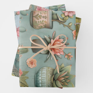 Desert Succulents Flowering Cacti Pots Decoupage Wrapping Paper Sheets