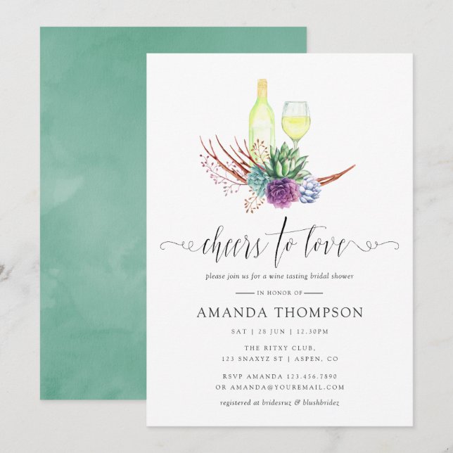 Desert Succulents Wine Tasting Bridal Shower Invitation (Front/Back)