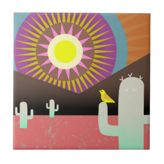 Desert Sun and Cactus Ceramic Tile