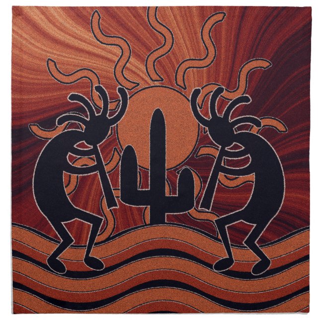 Desert Sun Cactus Kokopelli Southwest Decor Cloth Napkin (Front)