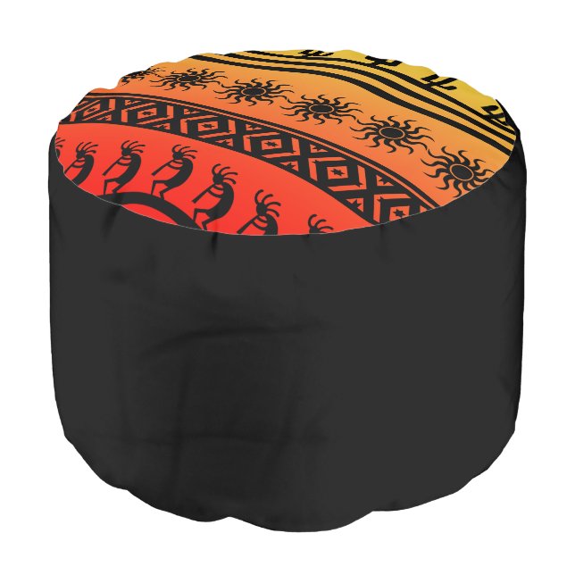 Desert Sun Cactus Kokopelli Southwest Pattern Pouf (Angled Front)