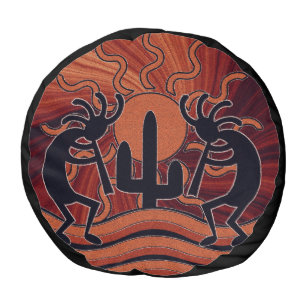 Desert Sun Cactus Kokopelli Southwestern Design Pouf