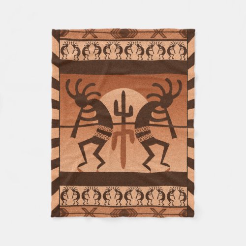 Desert Sun Cactus Kokopelli Southwestern Fleece Blanket