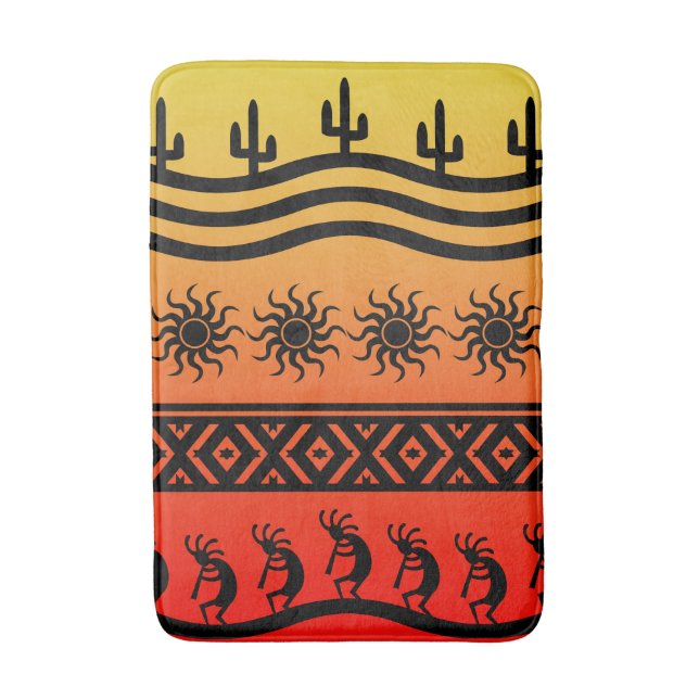 Desert Sun Cactus Southwest Design Kokopelli Bathroom Mat (Front Vertical)