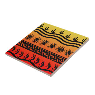 Desert Sun Cactus Southwest Kokopelli Ceramic Tile