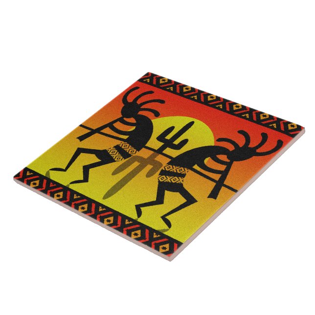 Desert Sun Cactus Southwest Kokopelli Ceramic Tile (Side)