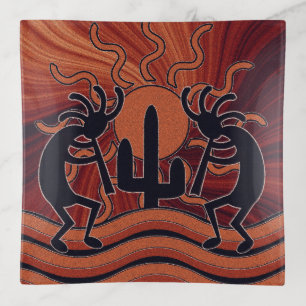 Desert Sun Cactus Southwest Kokopelli Ceramic Tile Trinket Tray