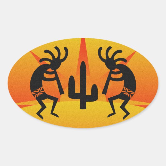 Desert Sun Cactus Southwest Kokopelli Oval Sticker (Front)