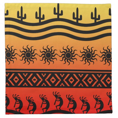 Desert Sun Cactus Southwest Kokopelli Pattern Napkin