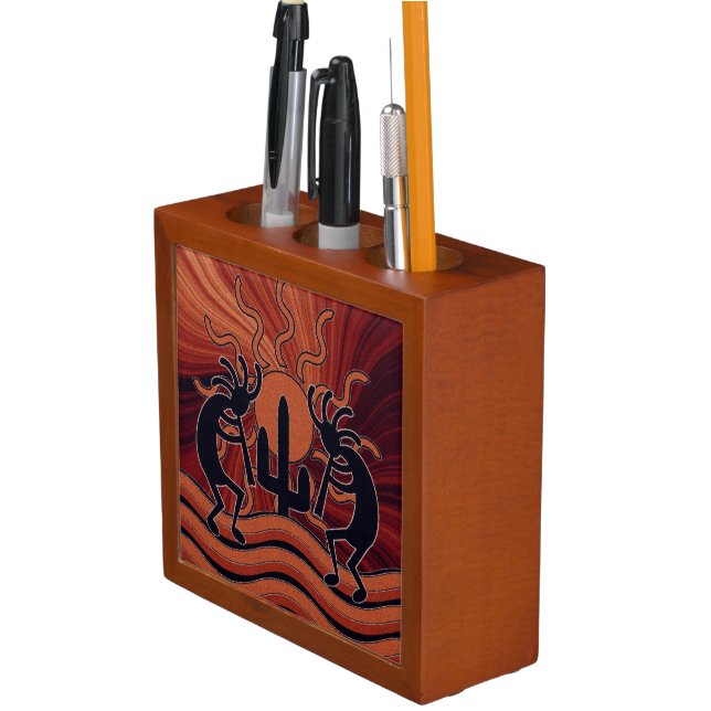 Desert Sun Cactus Southwest Kokopelli Pencil Holder (In Situ)