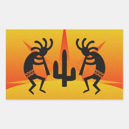 Desert Sun Cactus Southwest Kokopelli Rectangular Sticker