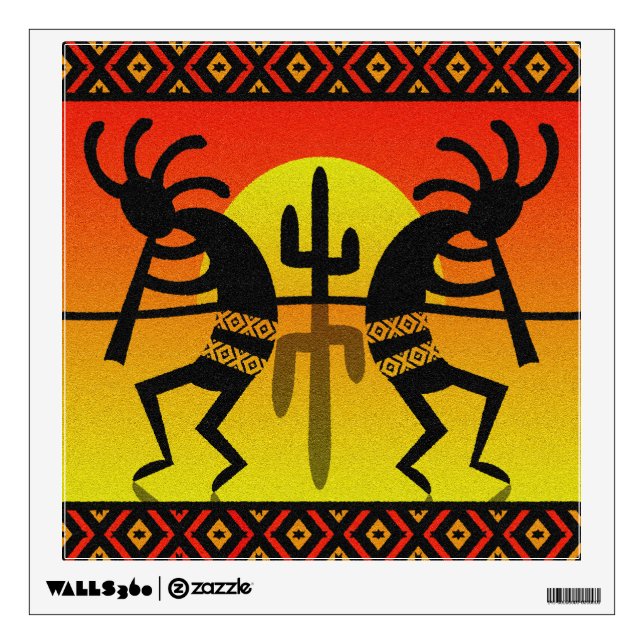 Desert Sun Cactus Southwest Kokopelli Wall Decal (Front)