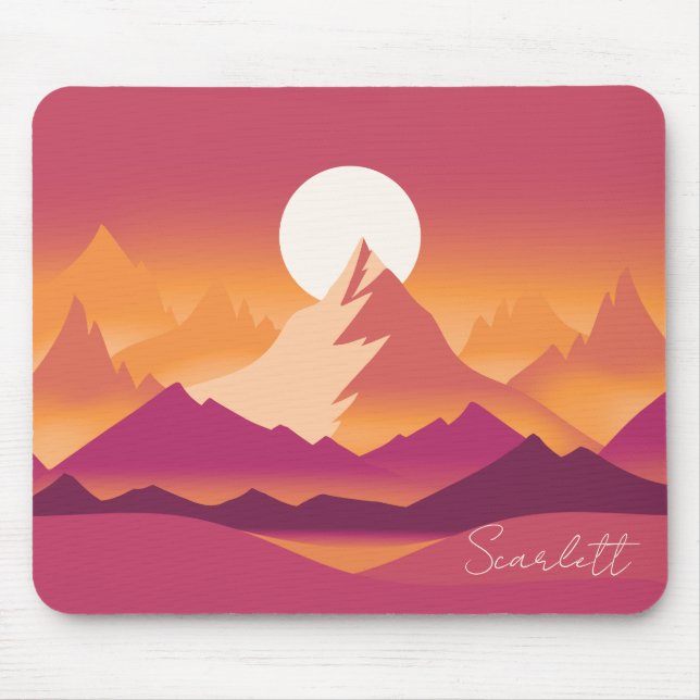 Desert Sun Mountain Peaks Landscape Illustration Mouse Pad (Front)