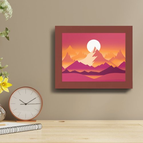 Desert Sun Mountain Peaks Landscape Illustration Poster