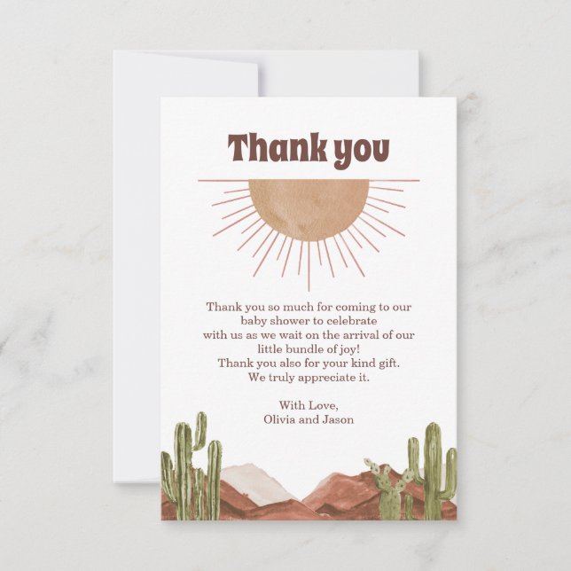 Desert Sun Thank you Baby shower Card (Front)