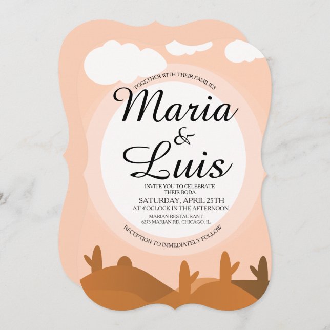 Desert Sunrise Cactus Shadows Wedding Invitations (Front/Back)