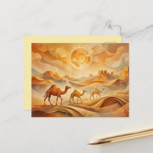 Desert Sunrise Camels Shifting Sands Postcard