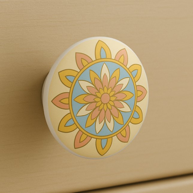 Desert Sunrise Colors Modern Mandala Folk Art  Ceramic Knob (Creator Uploaded)