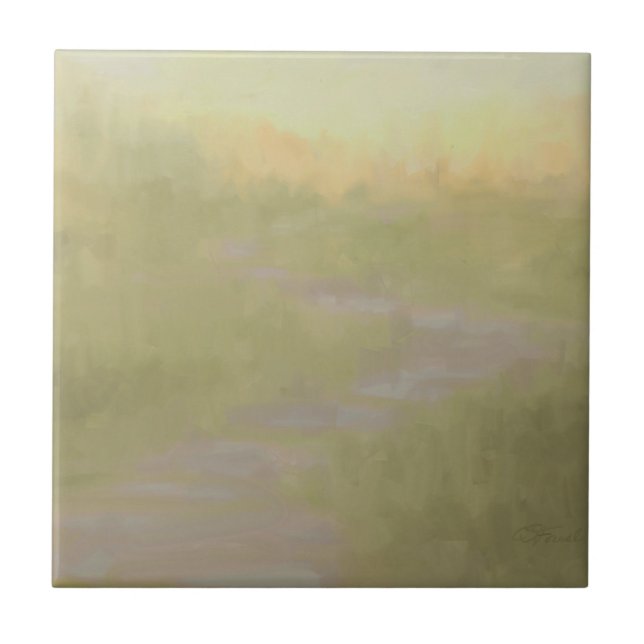 Desert Sunrise Morning Sagebrush Trail Abstract Ceramic Tile (Front)